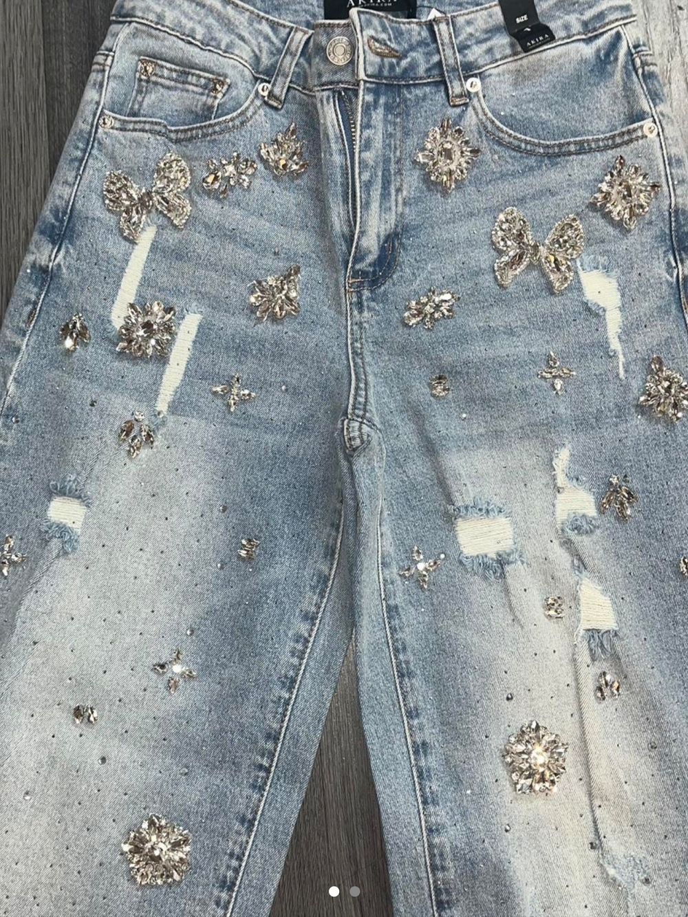 AKIRA Light Blue Embellished Straight Leg Jeans